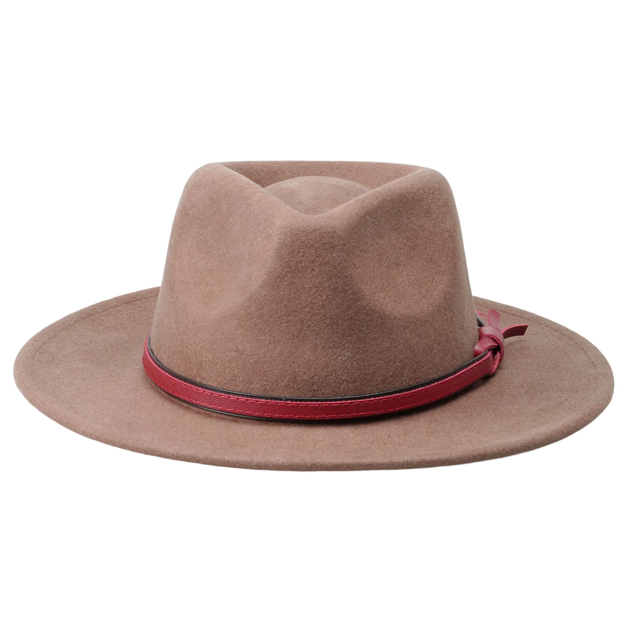 Camel Felt Fedora with Red Leather Band