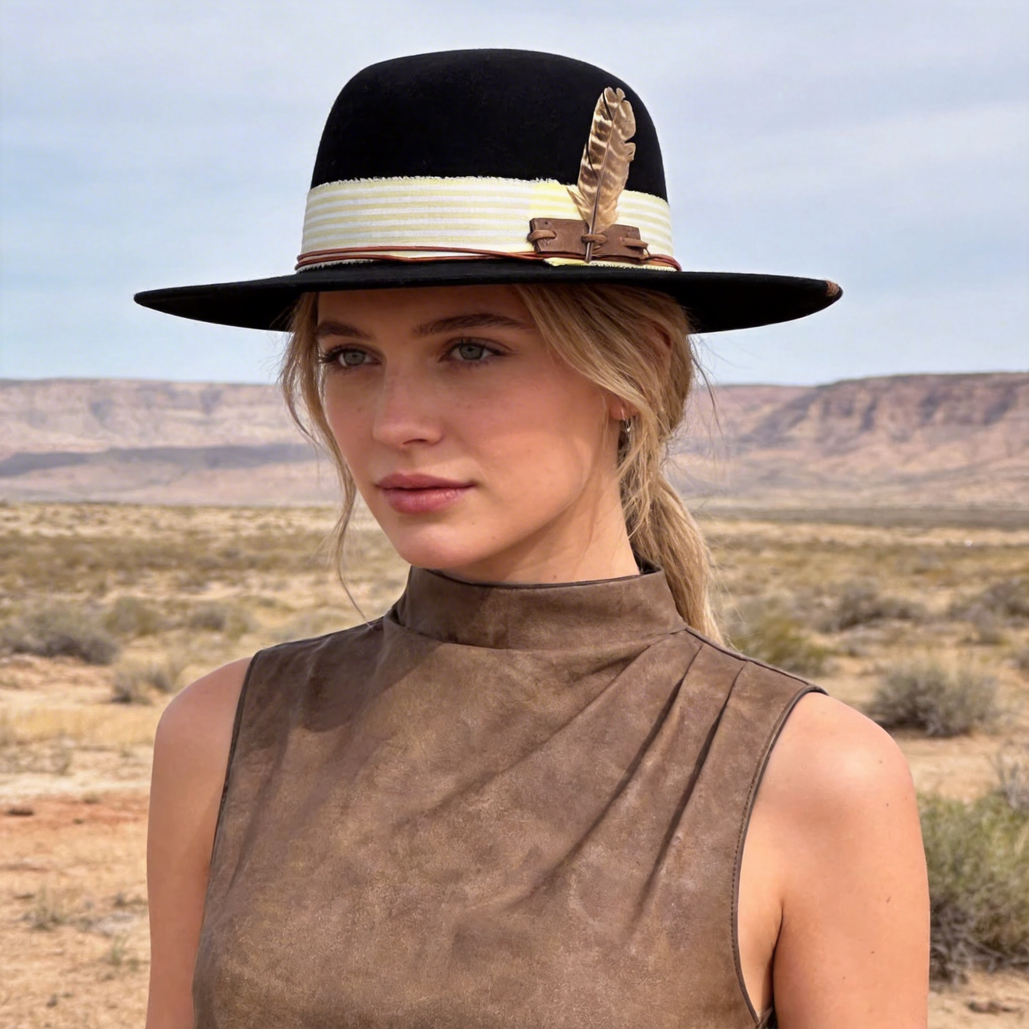Black Flat-Brim – Striped Band