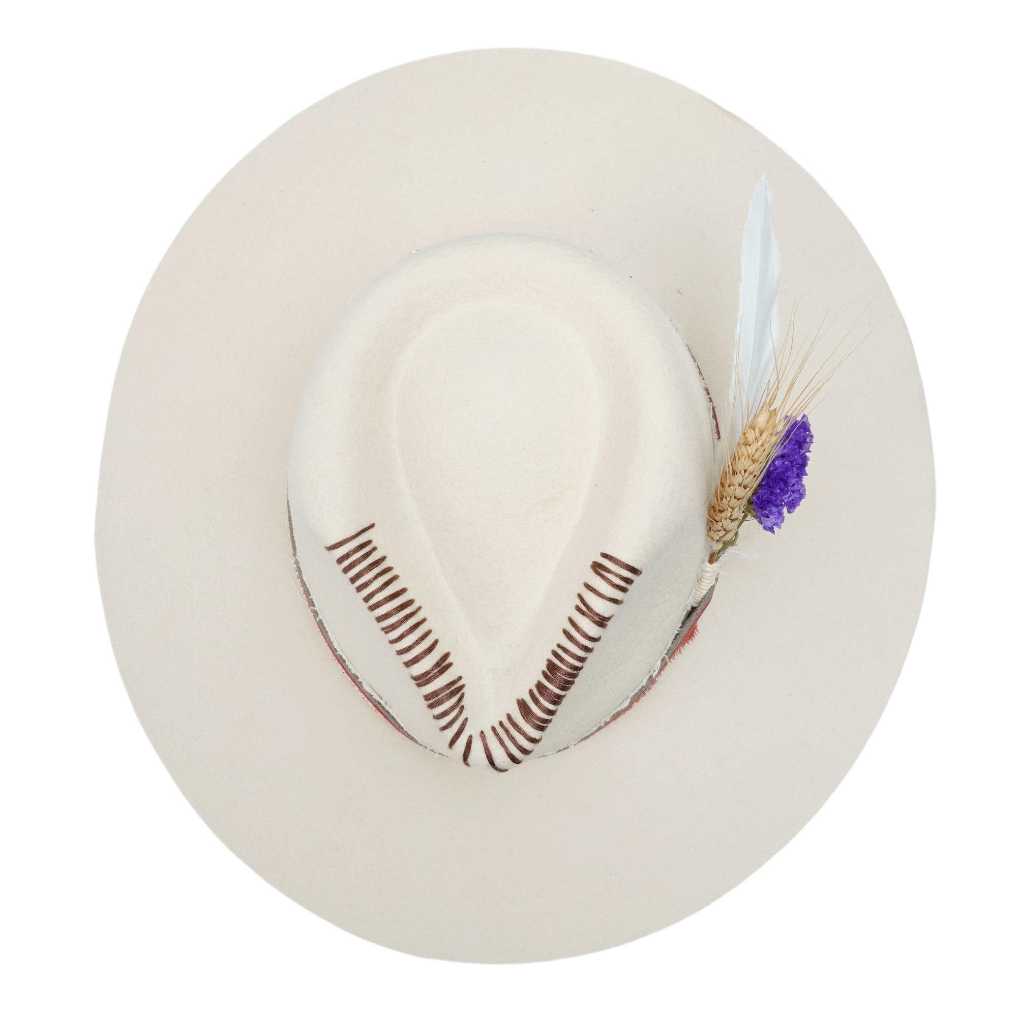 Classic Teardrop Crown Hat - Cream with Stitched Design