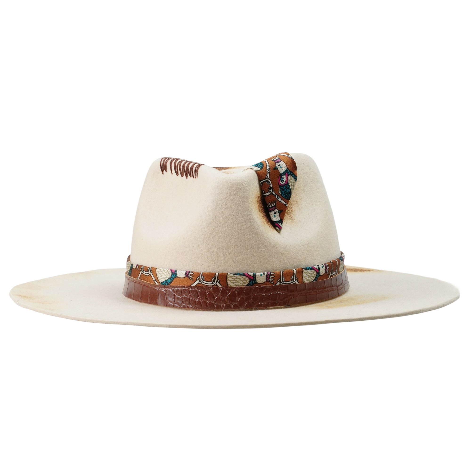 Hand-Burned Artistic Felt Hat – Light Base, Rebellious Detailing