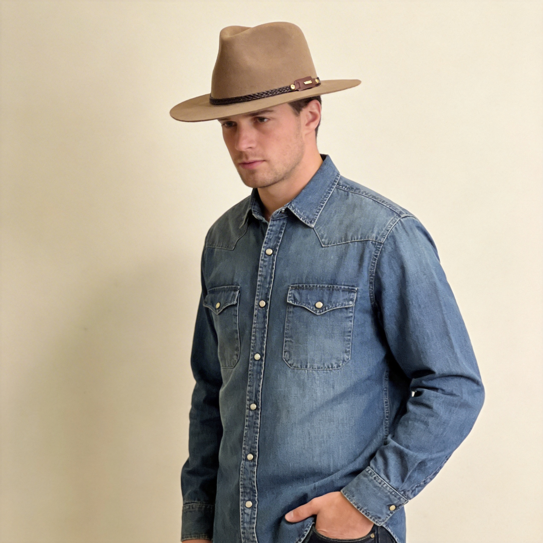 Earth-Tone Flat-Brim – Woven Leather Band