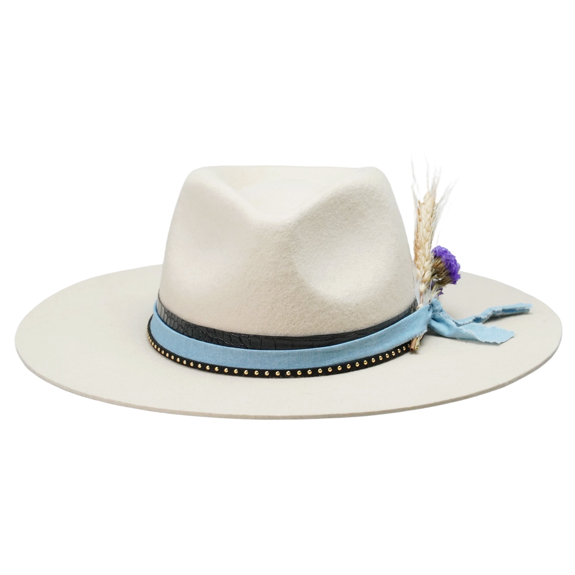 Off-White Straight Brim Felt Hat with Denim & Croc Band