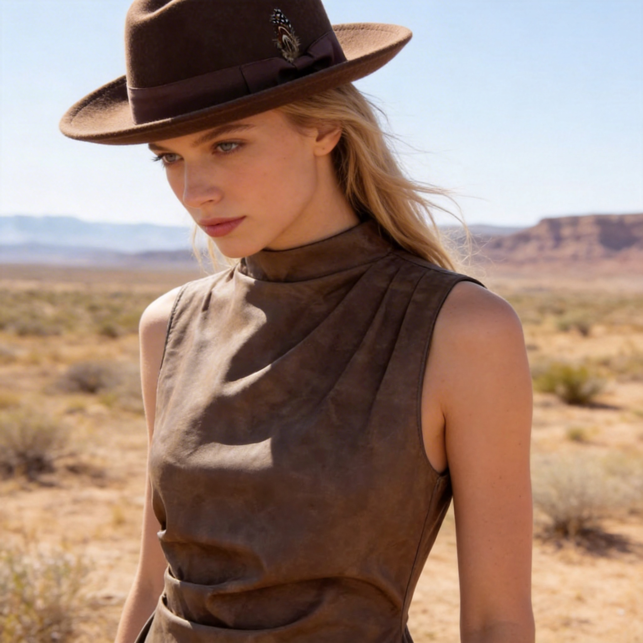 Brown Fedora – Feather & Trim Accent