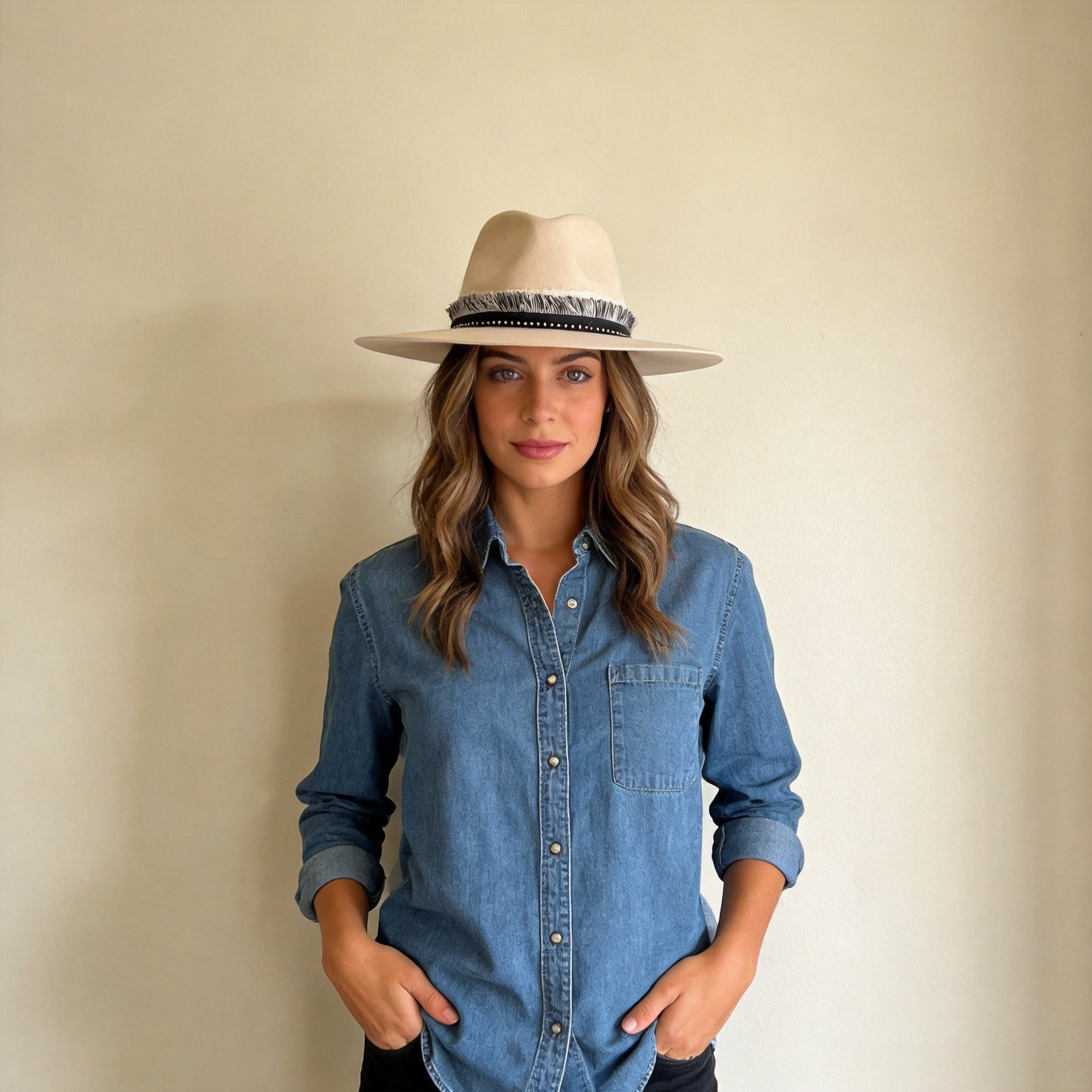 Soft Beige Wide-Brim – Artisan Fabric Band
