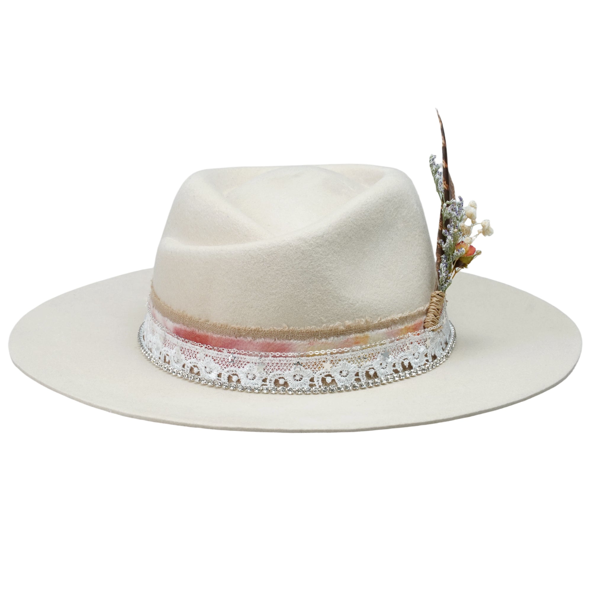 Classic Rose Crown - Cream with Star Chain & Feathers