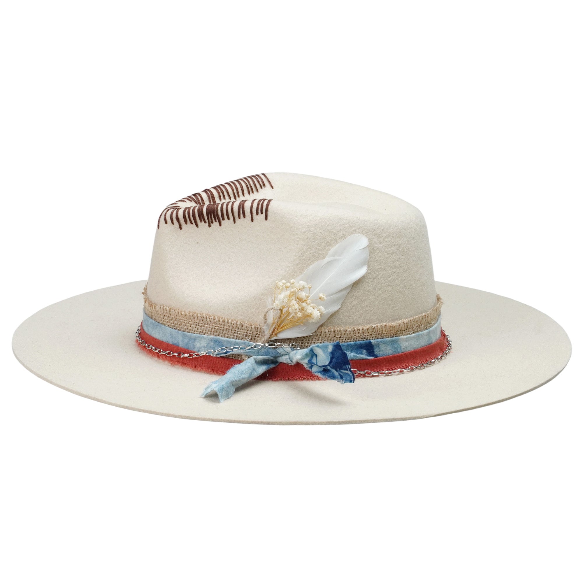 Teardrop Fedora - Off-White with Stitched Crown