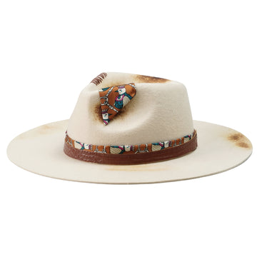 Hand-Burned Artistic Felt Hat – Light Base, Rebellious Detailing