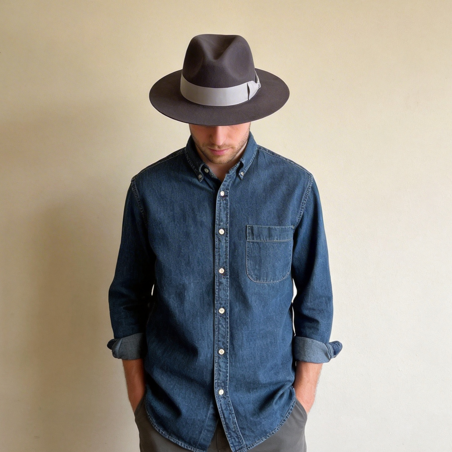 Modern Gray Hat – Elegant Satin Accent