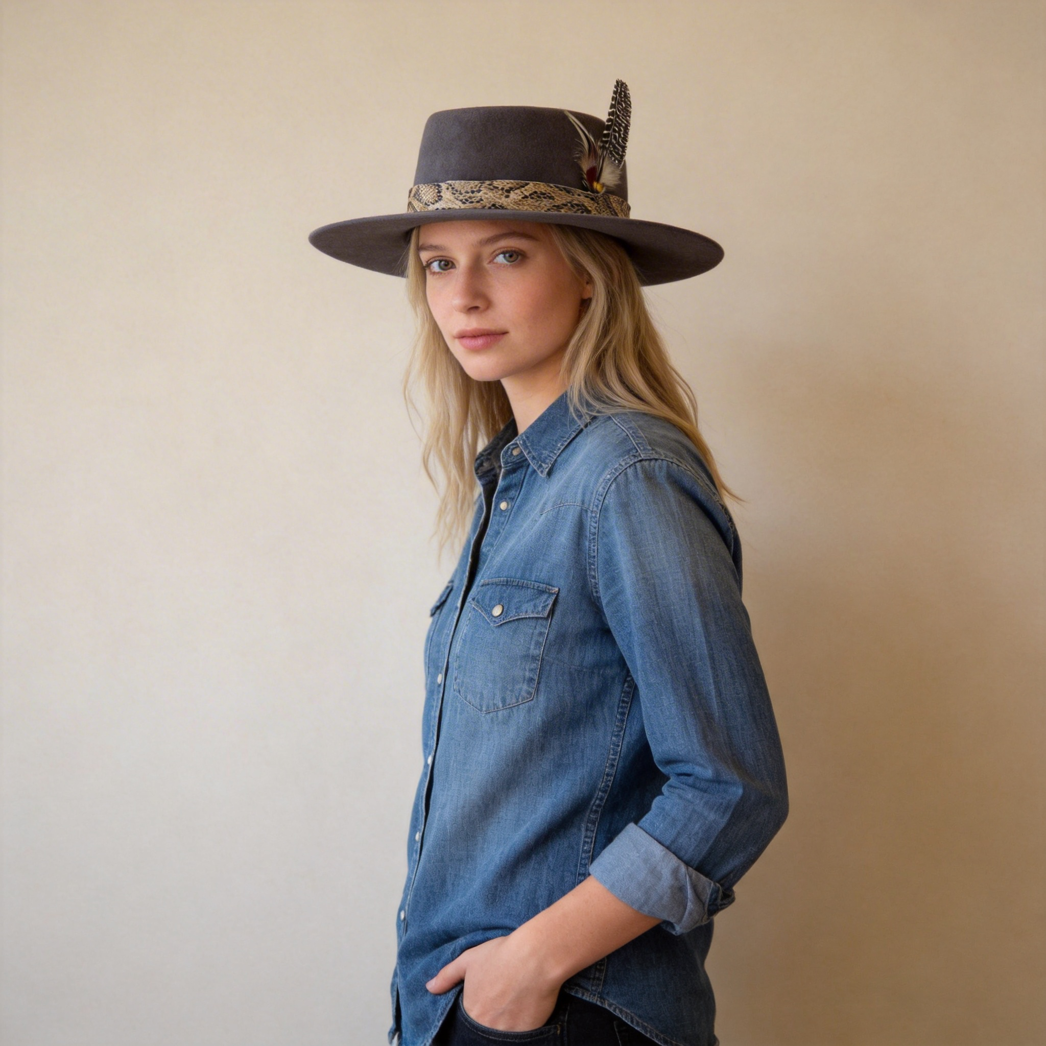 Deep Gray Gambler Hat – Custom Feather