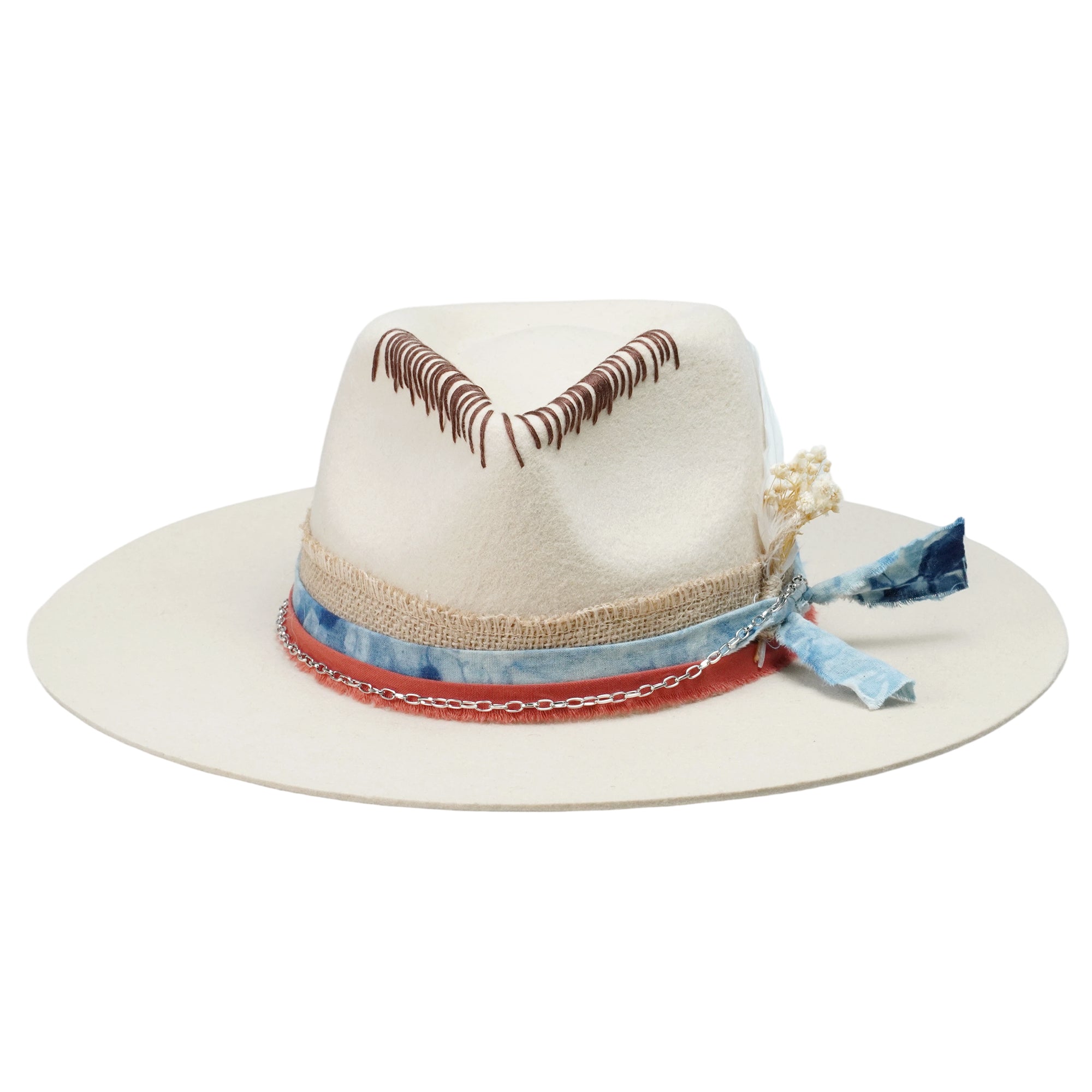 Teardrop Fedora - Off-White with Stitched Crown
