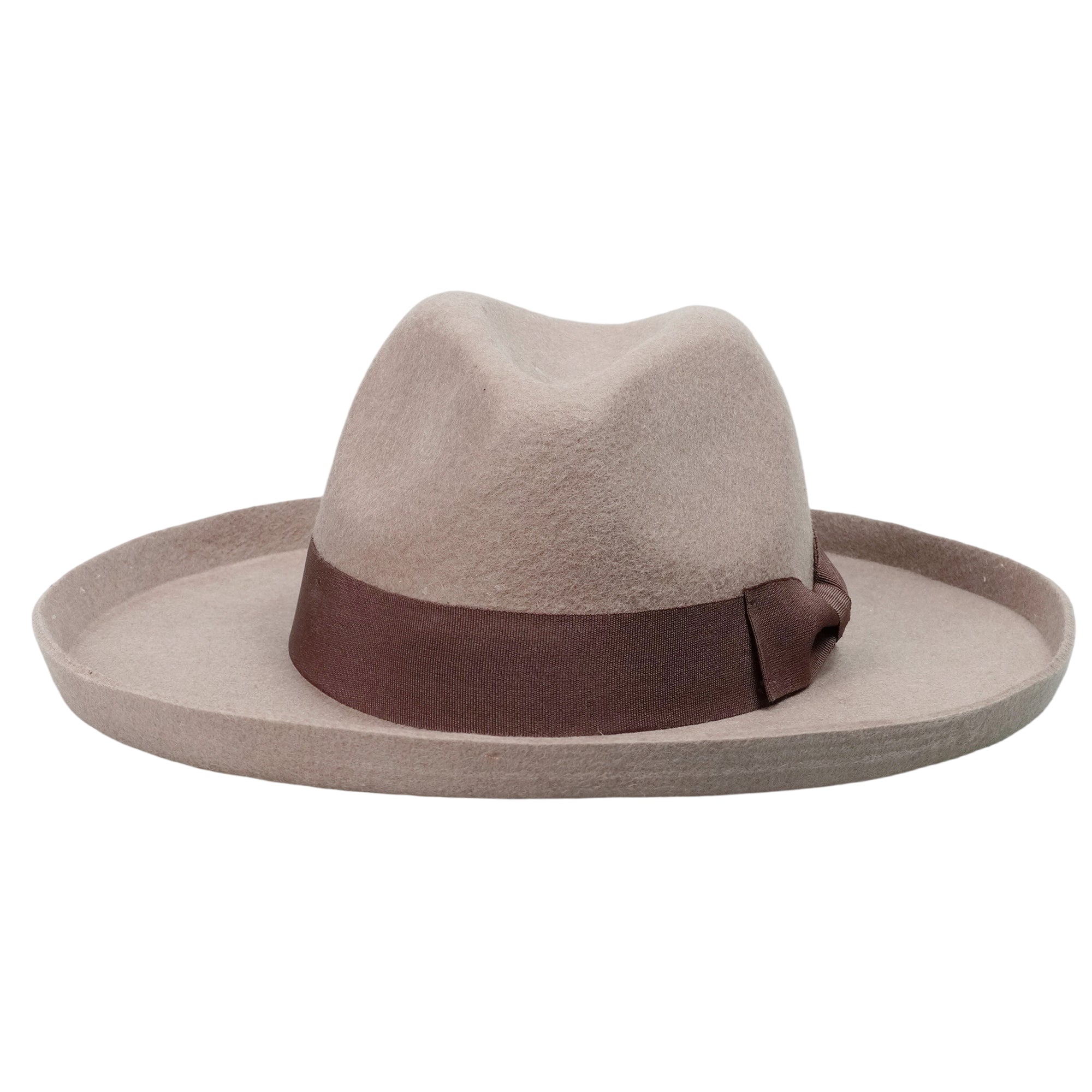 Oatmeal Pencil Curl Felt Hat with Bow