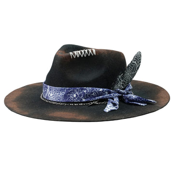 Hand-Burned Modern Felt Hat – Sleek Black, Mixed-Media Band