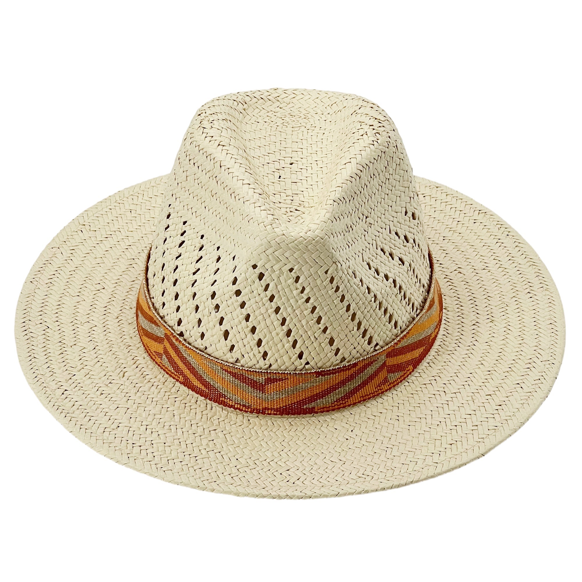 Modern Straw Hat – Orange-Yellow Band & Crown Cut-Outs