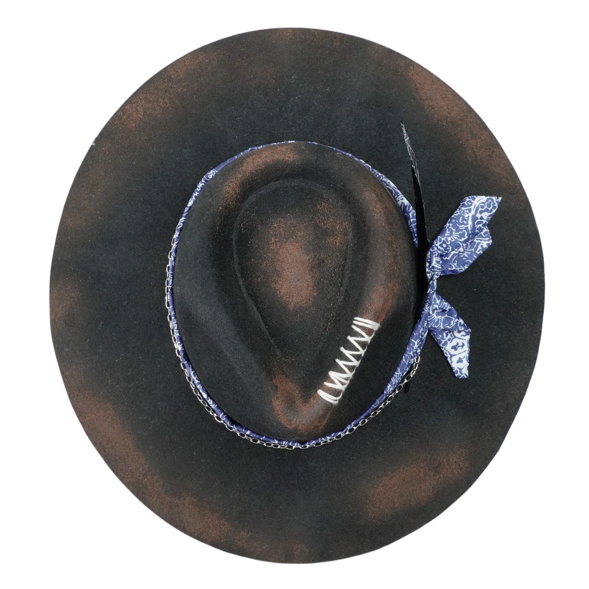 Hand-Burned Modern Felt Hat – Sleek Black, Mixed-Media Band