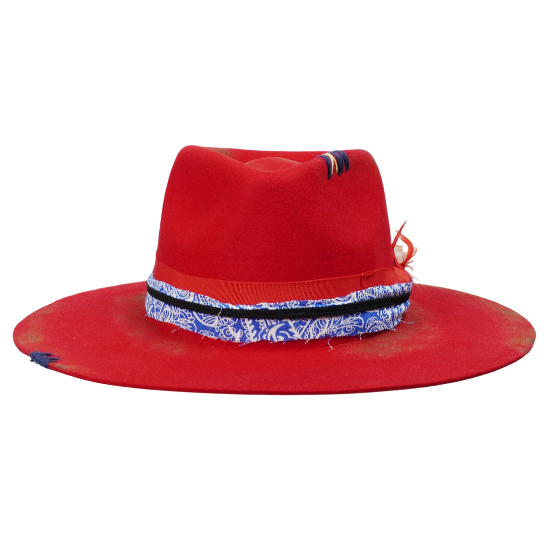 Red Felt Fedora with Patterned Band & Bow