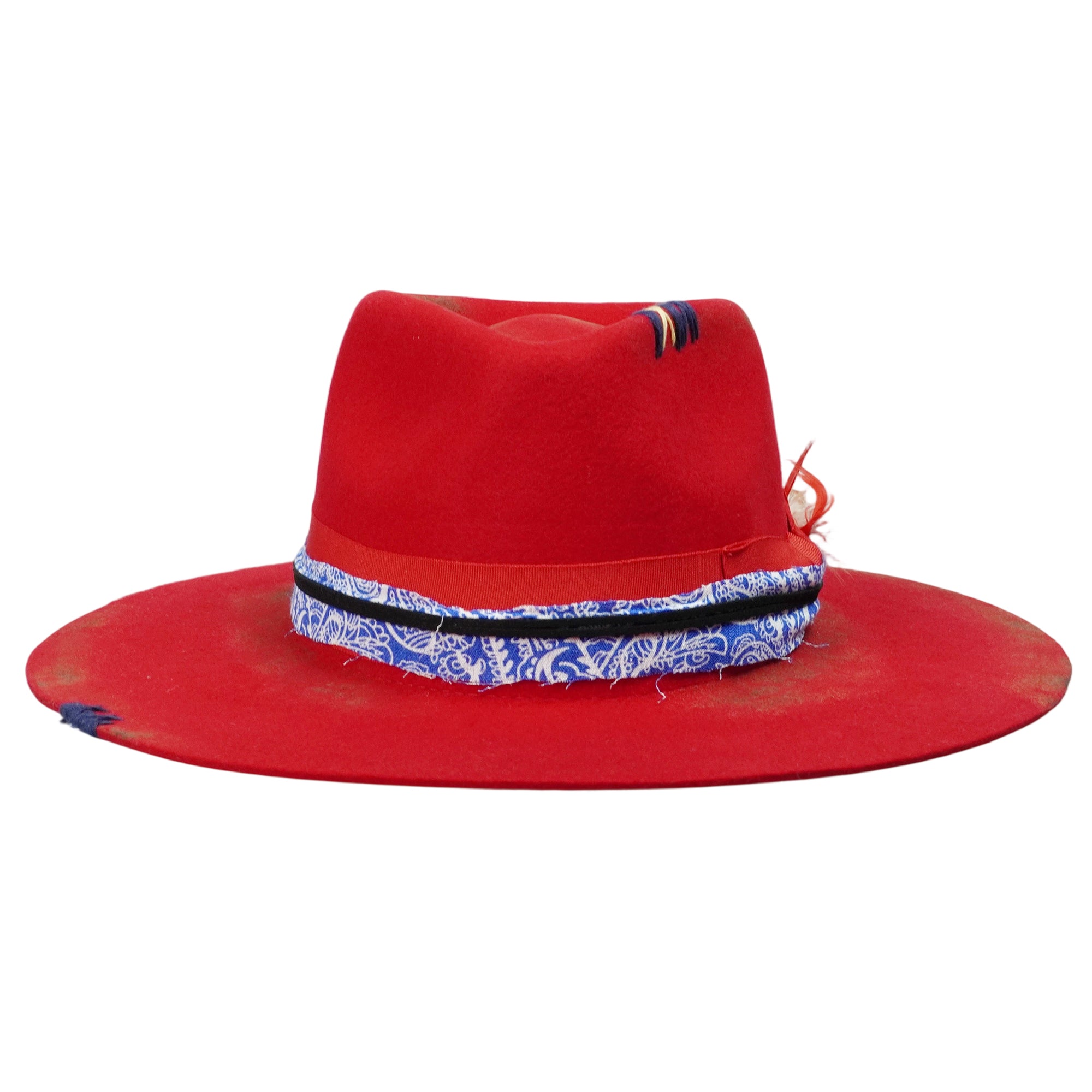 Red Felt Fedora with Patterned Band & Bow