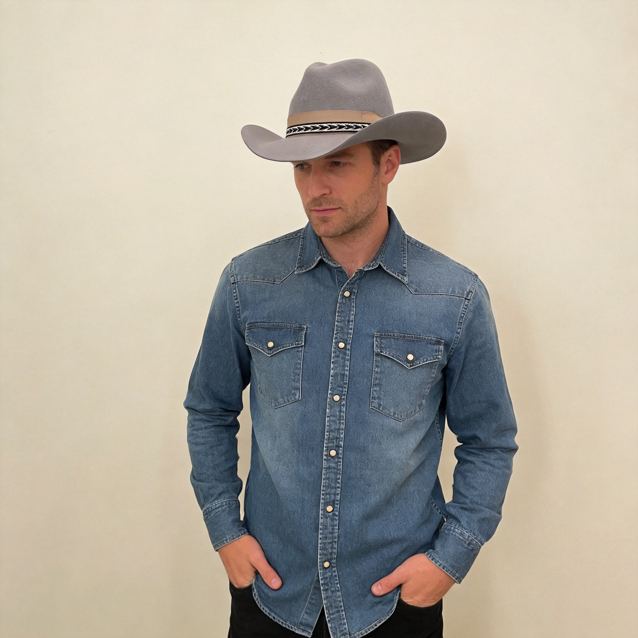 Light Gray Cowboy Hat – Woven Band
