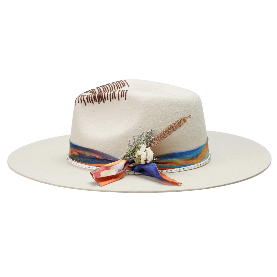 Teardrop Fedora - Off-White with Natural Dried Flower Bouquet