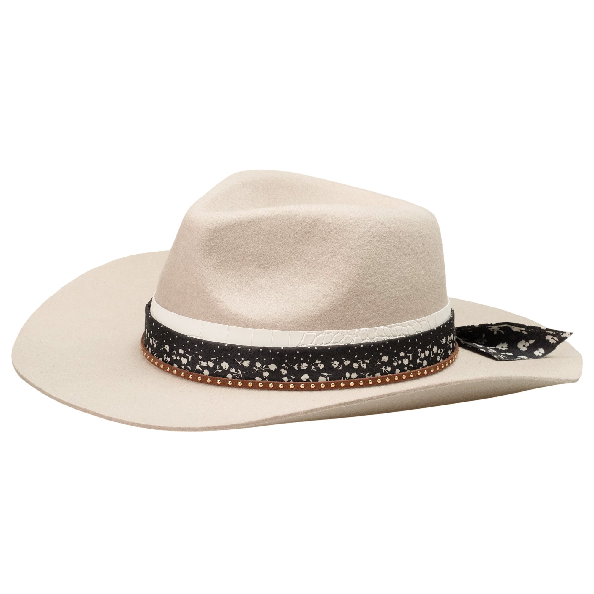 Off-White Felt Hat - Rolled Brim with Custom Floral Band