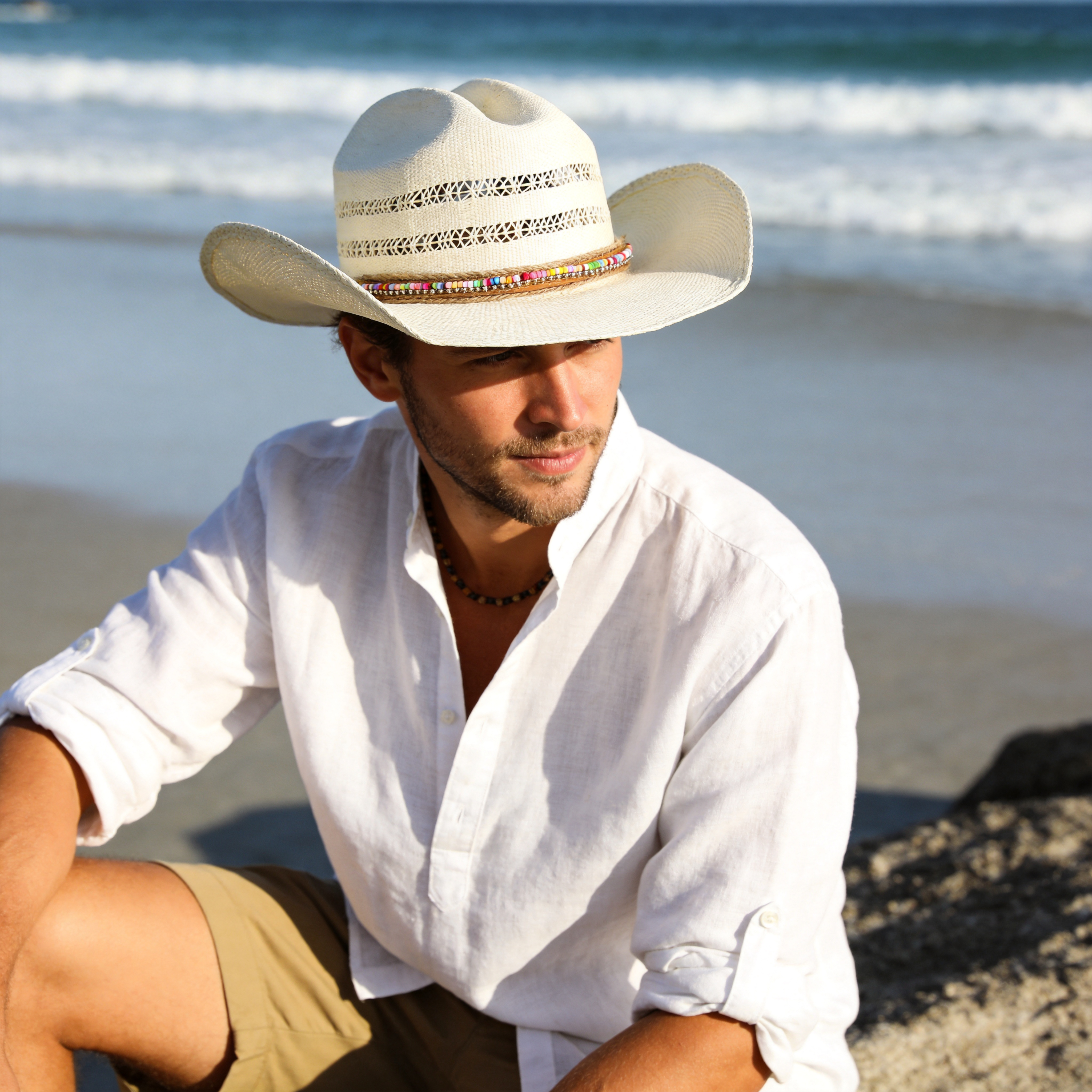 Beaded Straw Hat – Ventilated Crown Design