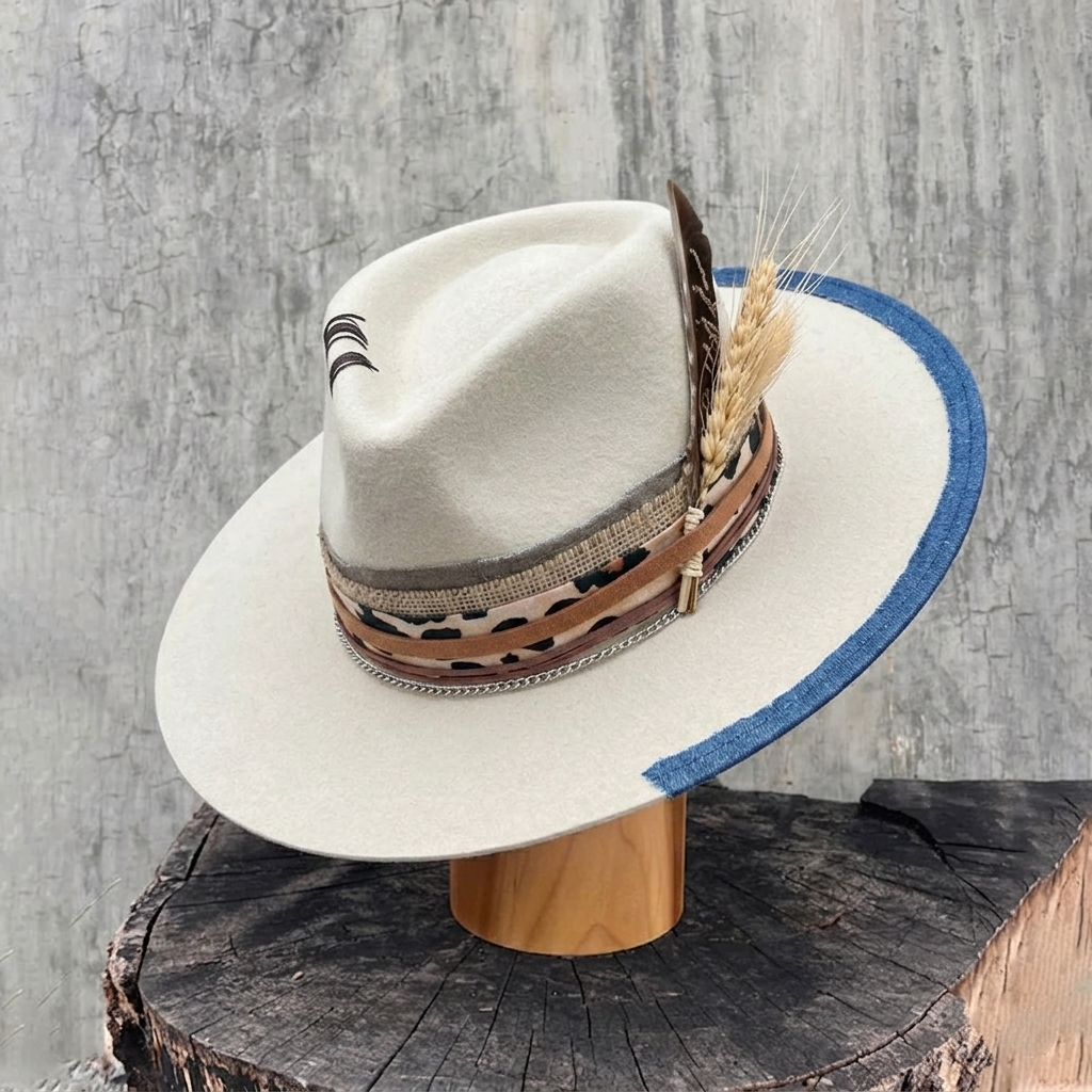 Cream Straight Brim Fedora with Dried Flower Bouquet