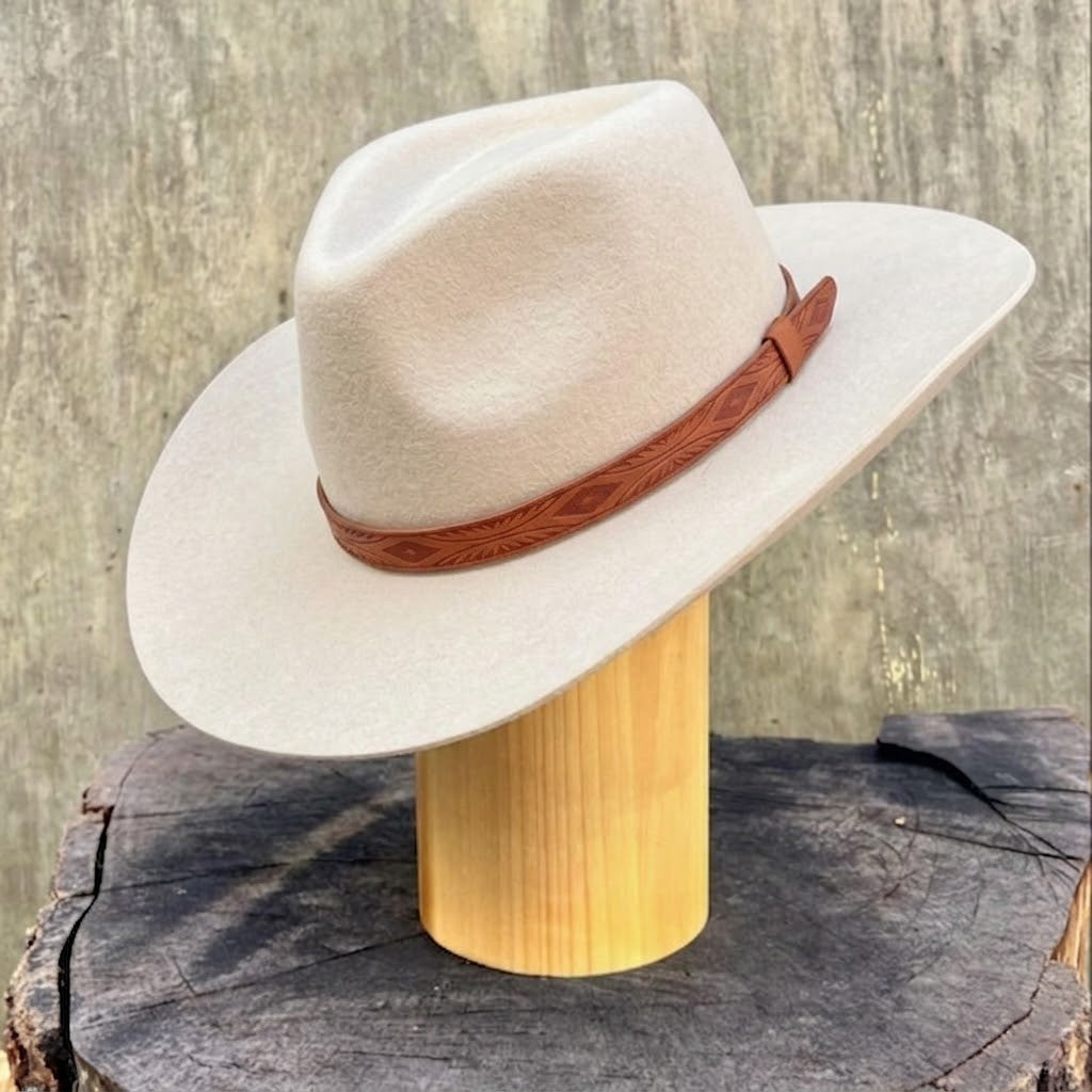 Cream Felt Fedora with Printed Leather Band