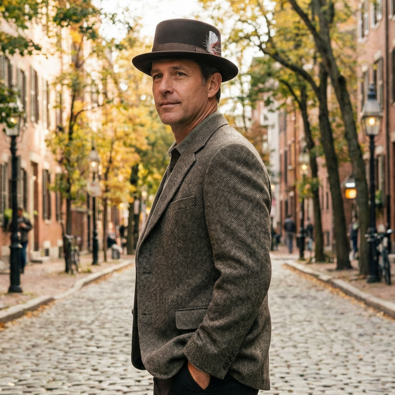 Deep Brown Round-Crown Top Hat– Vintage Feather Detail