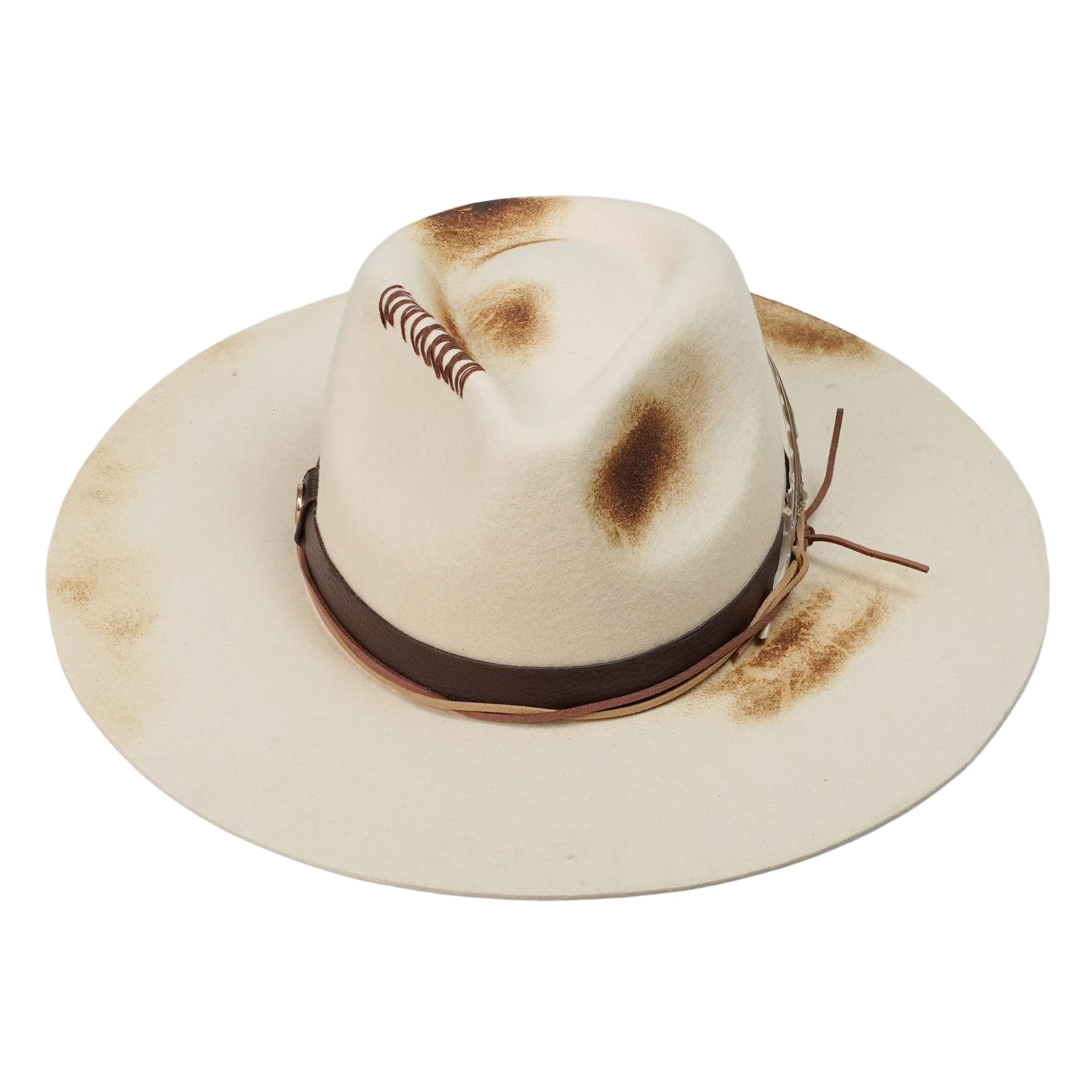 Off-White Felt Hat – Teardrop Crown, Leather Trim