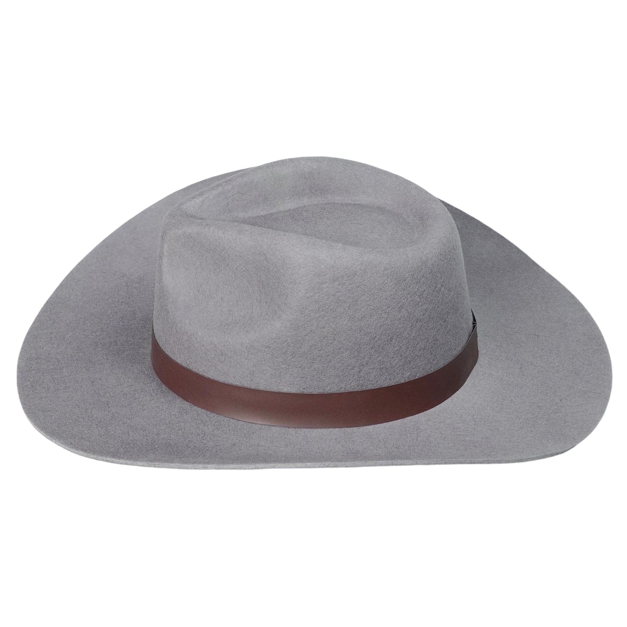 Gray Felt Western Hat with Brown Leather Band