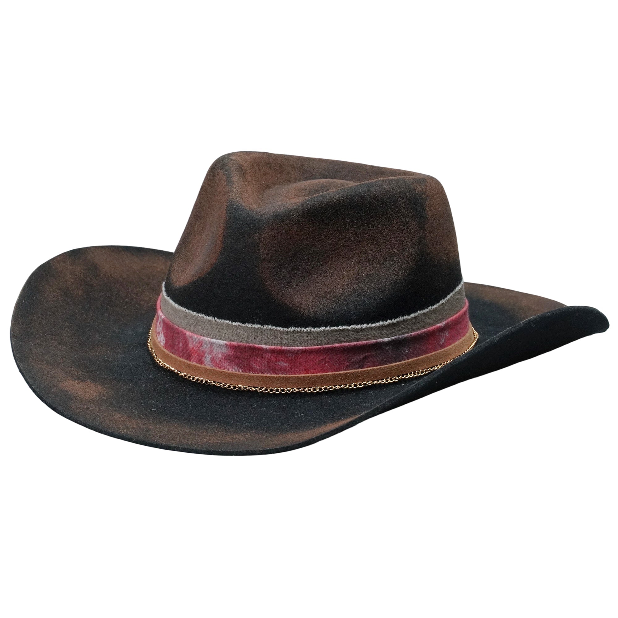 Black Rolled Brim Felt Hat with Gold Chain Band