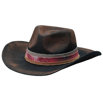 Black Rolled Brim Felt Hat with Gold Chain Band