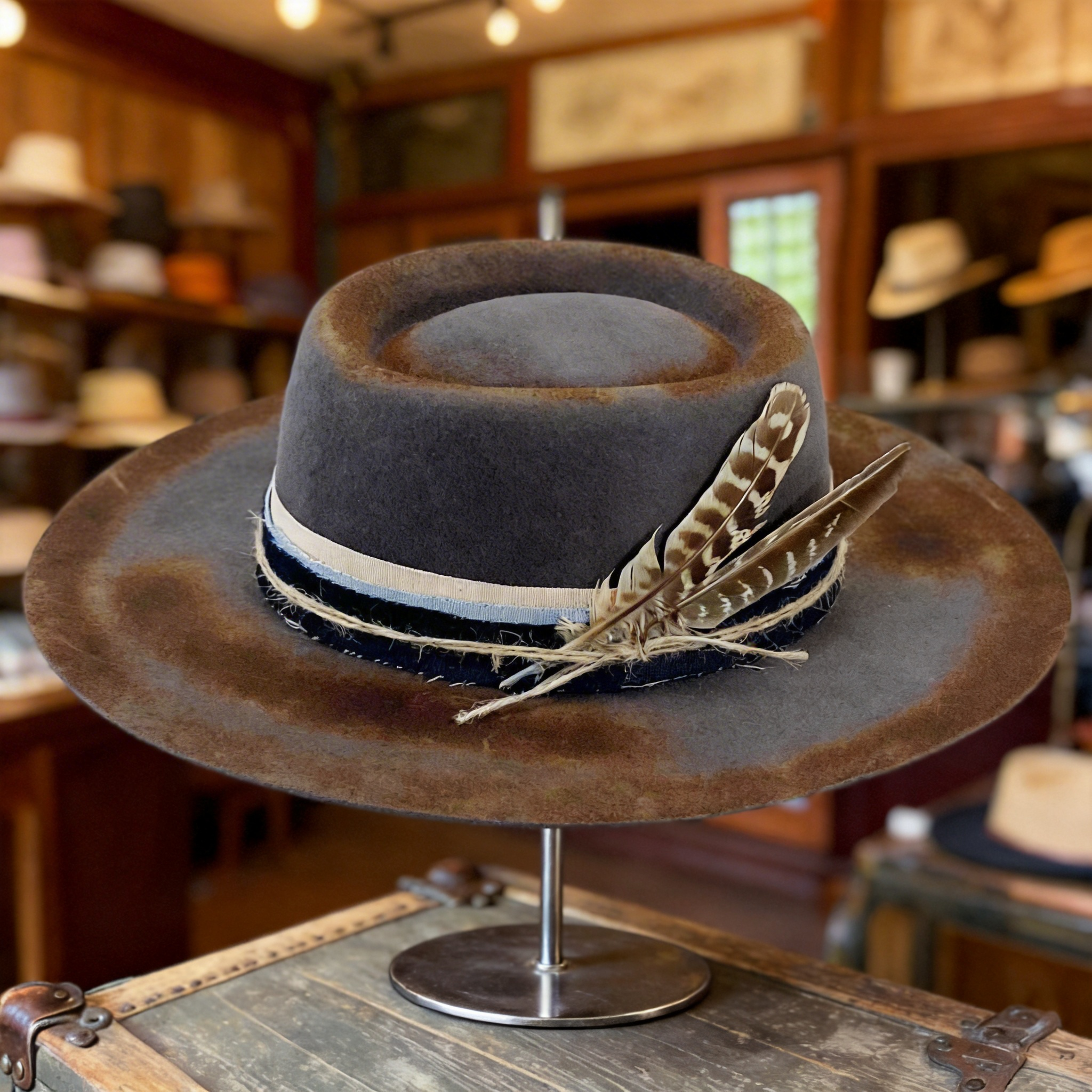 Night Sky Custom Flat-Brim Wool Felt Gambler Hat