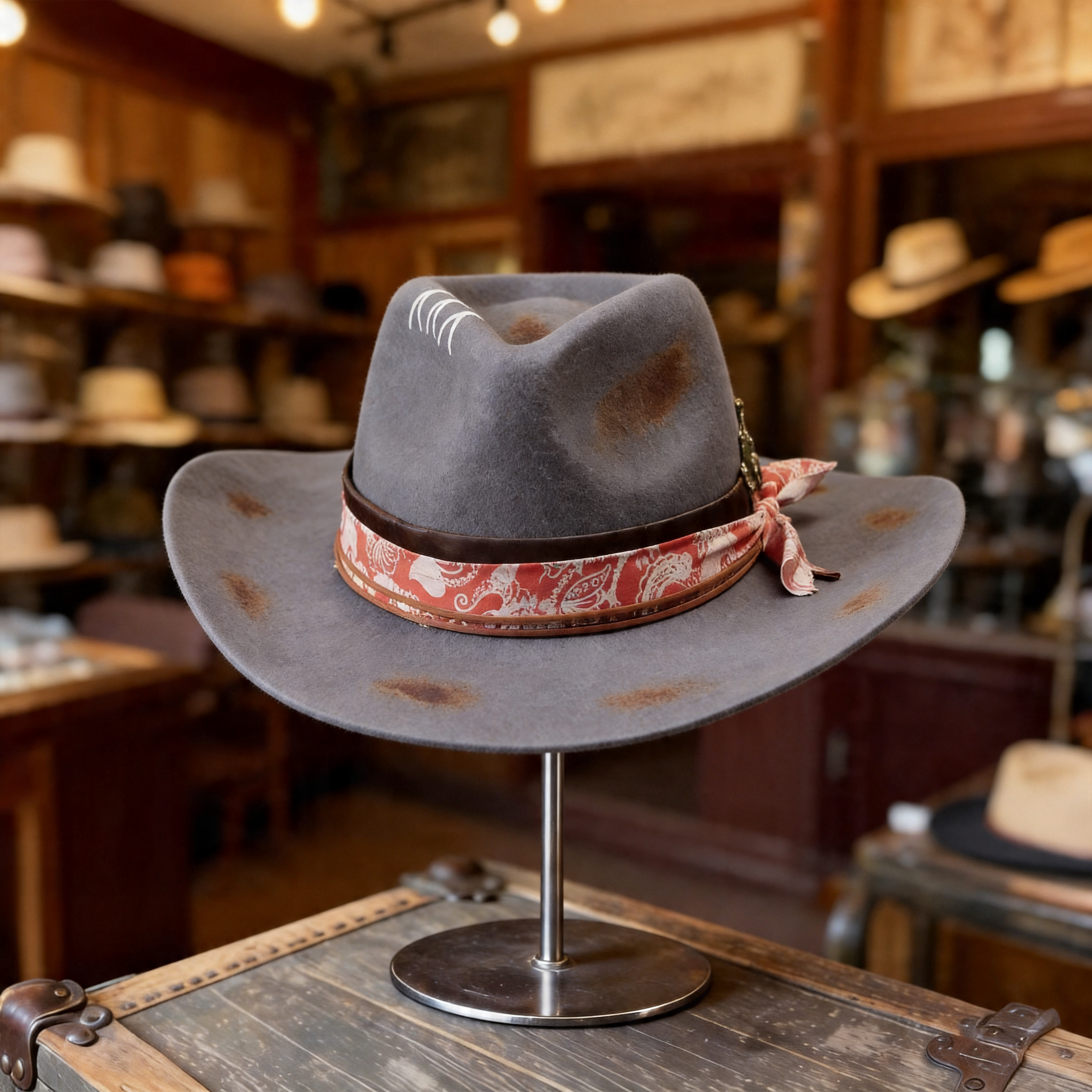 Hand-Burned Bold Felt Hat – Classic Felt, Eclectic Vintage Pin