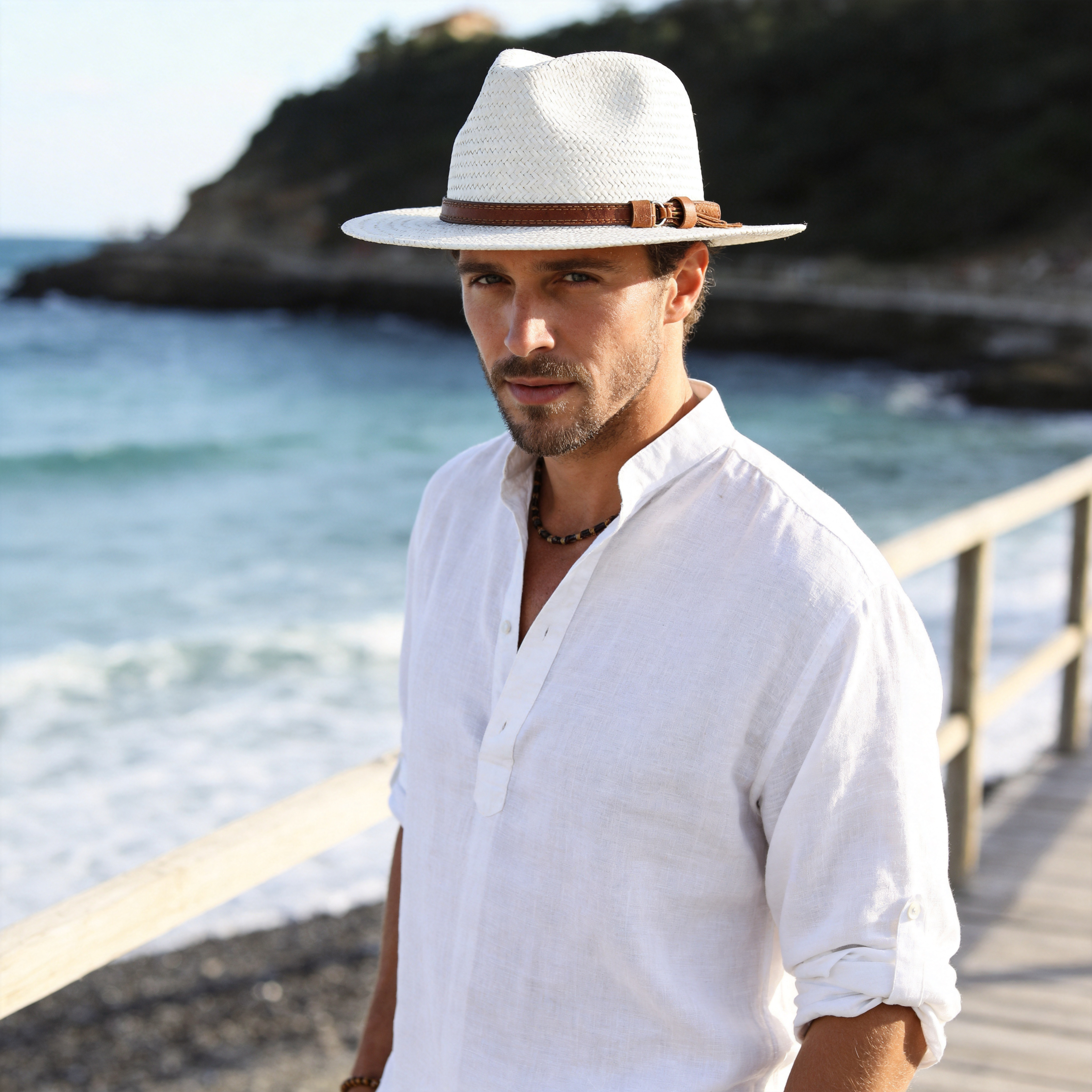 Classic Straw Hat – Crisp White, Slim Edge
