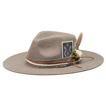 Camel Felt Fedora with Card & Feather Bouquet