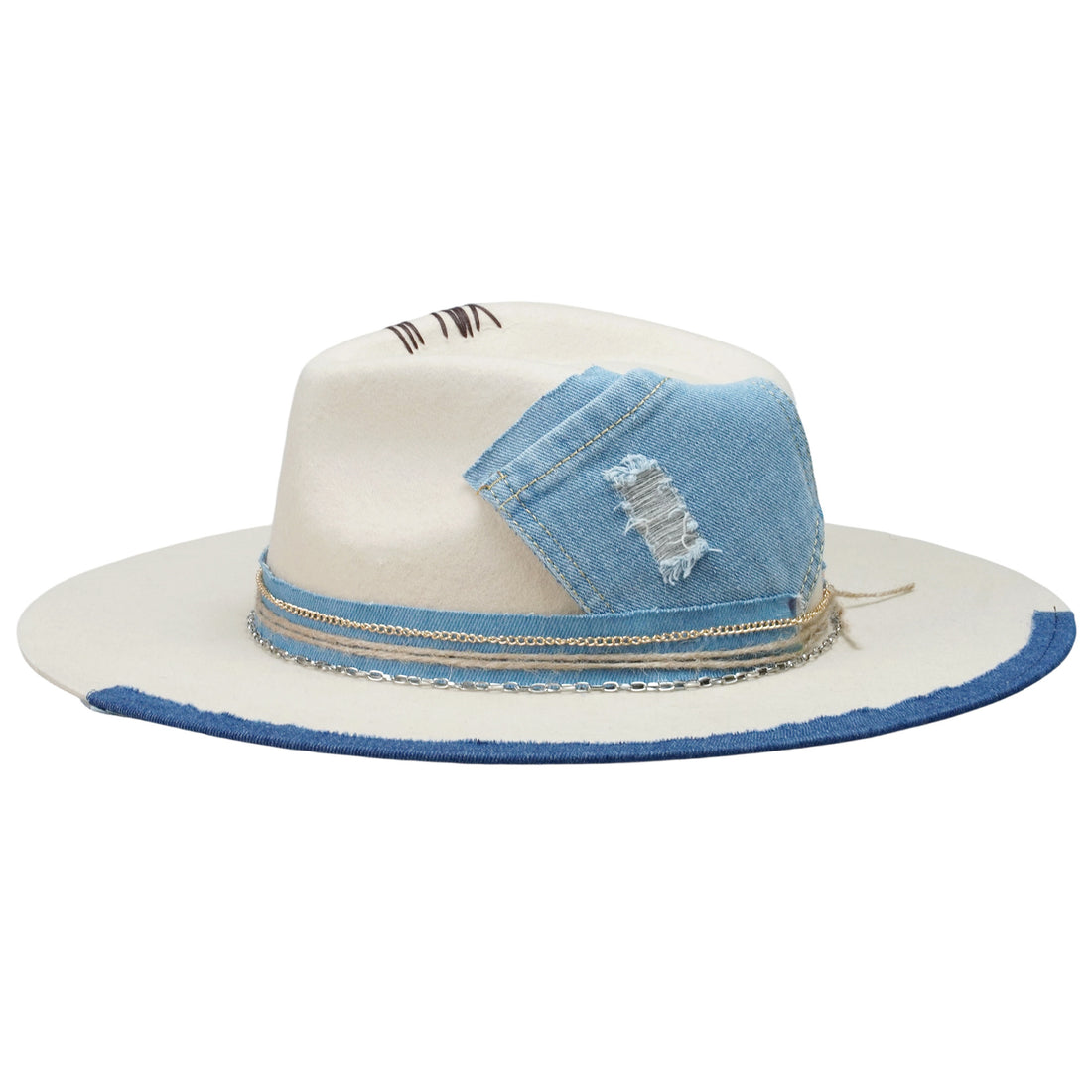 Teardrop Fedora - Cream with Denim Stitching