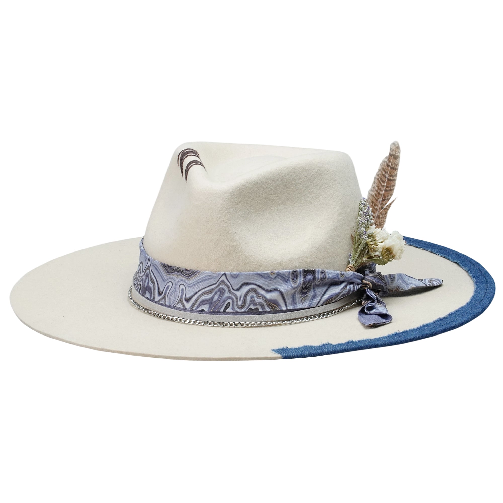Teardrop Fedora - Off-White with Artistic Patterned Strap