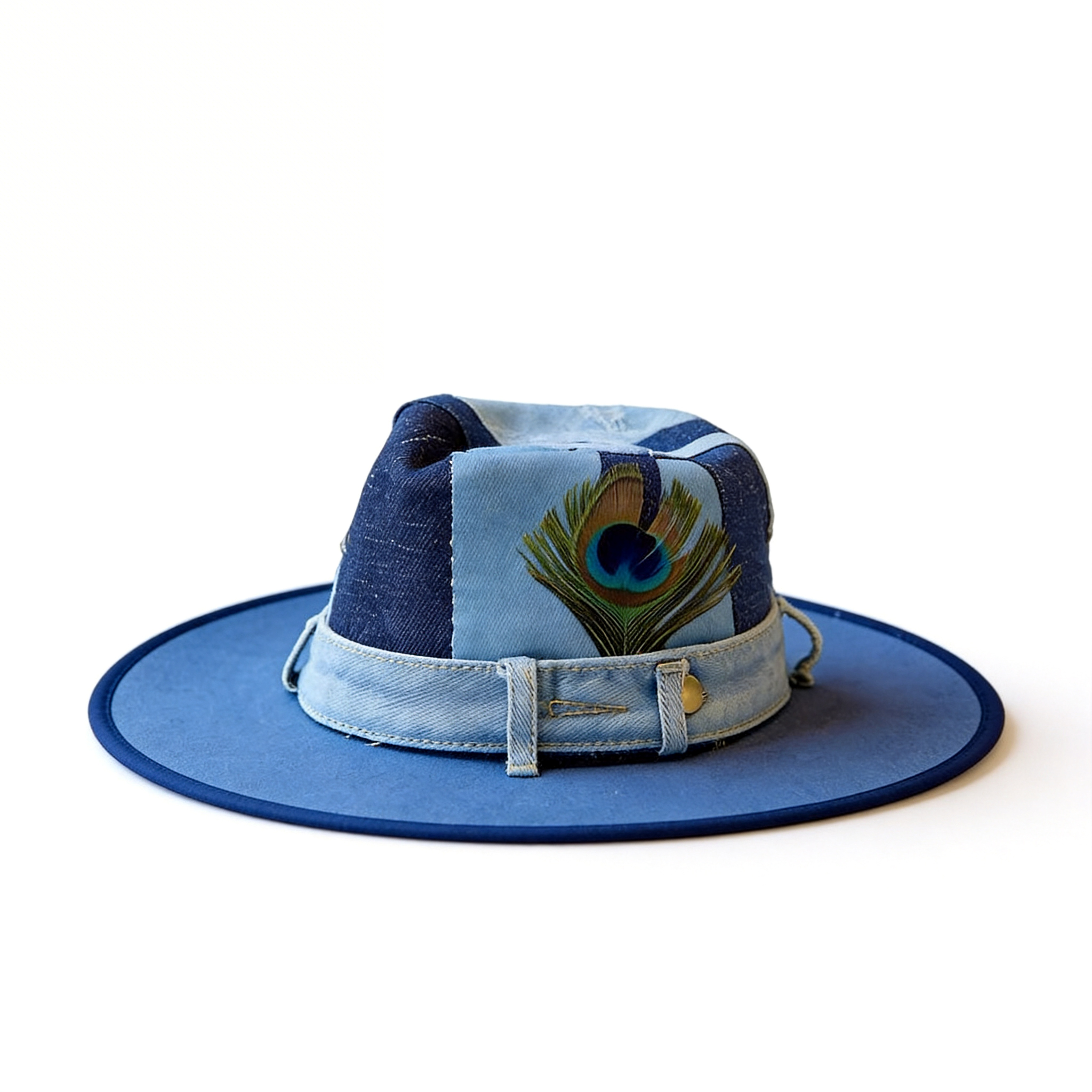 Patchwork Denim Wide-Brim Hat