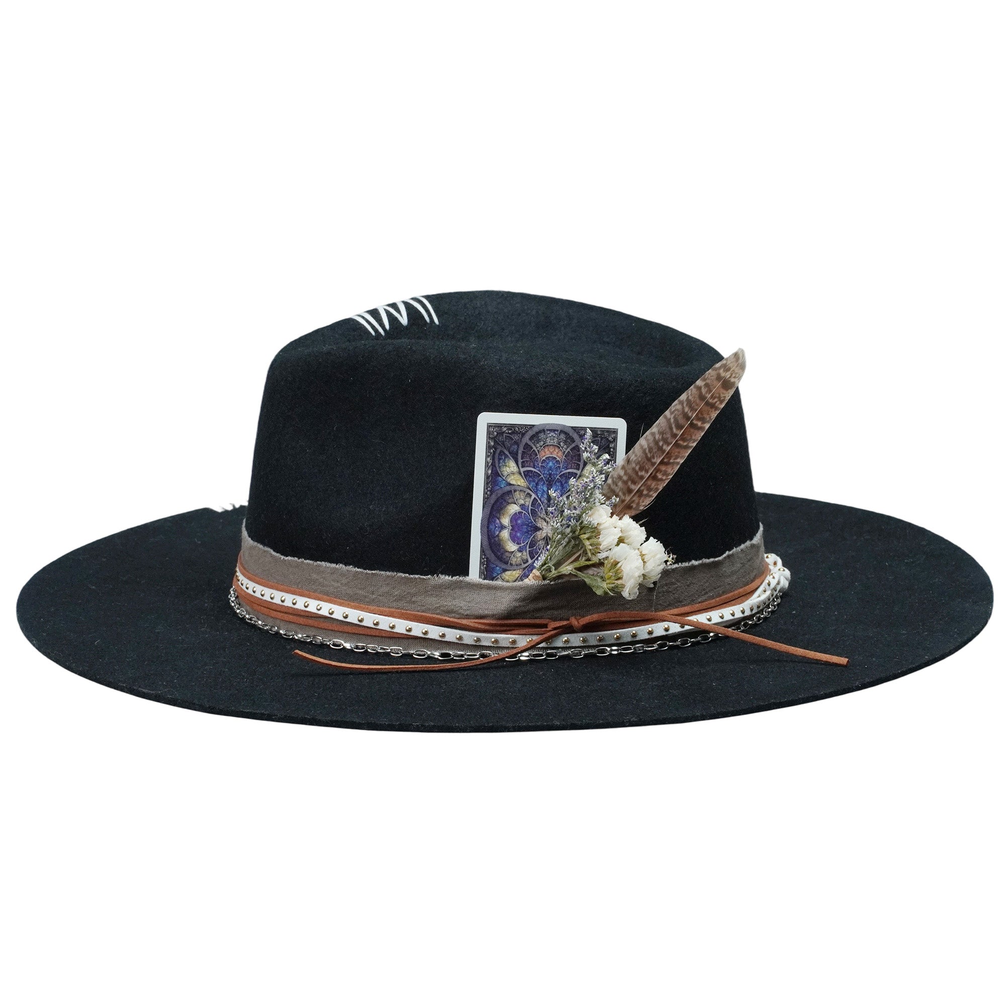 Gothic Felt Fedora with Mixed Textures & Card Accent