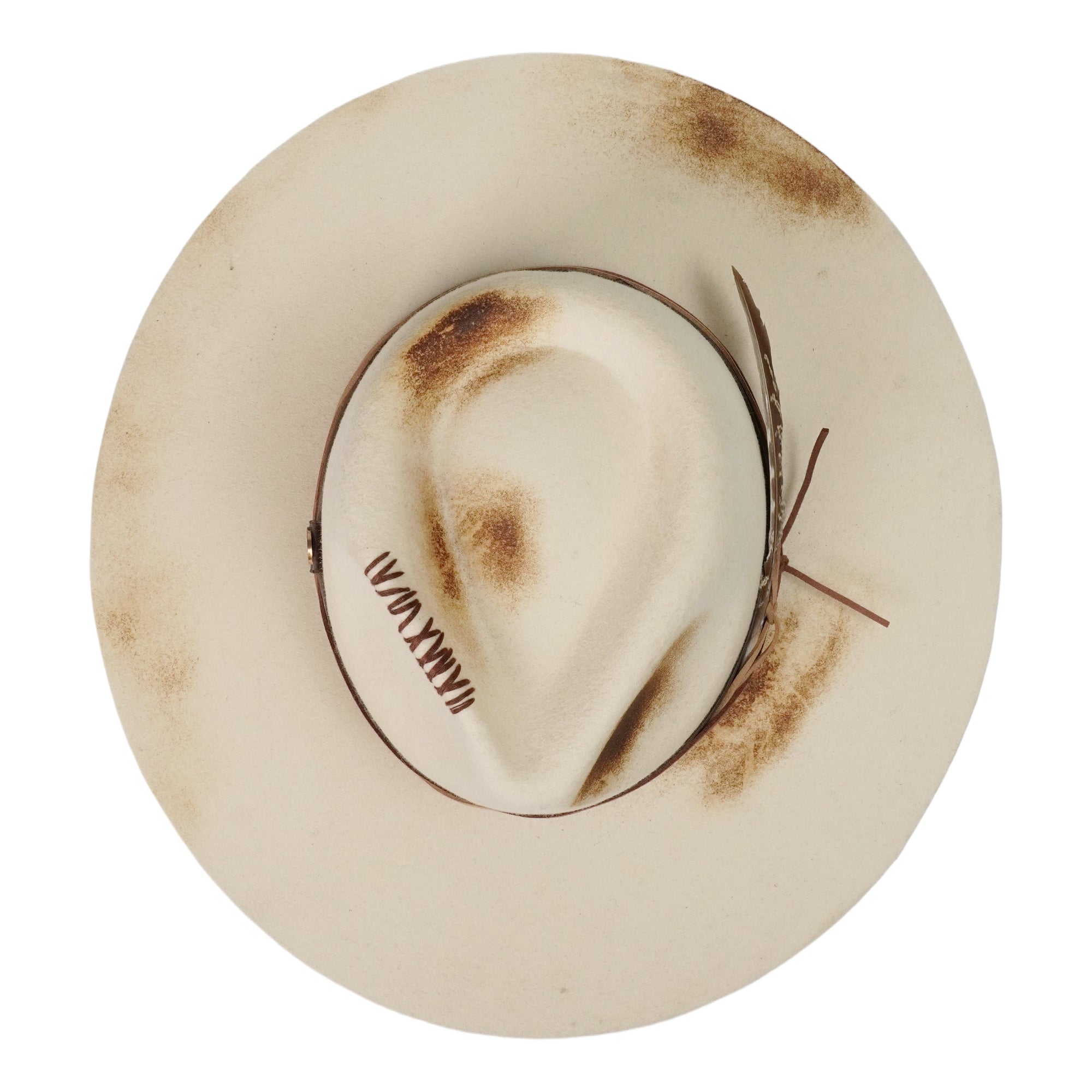 Off-White Felt Hat – Teardrop Crown, Leather Trim