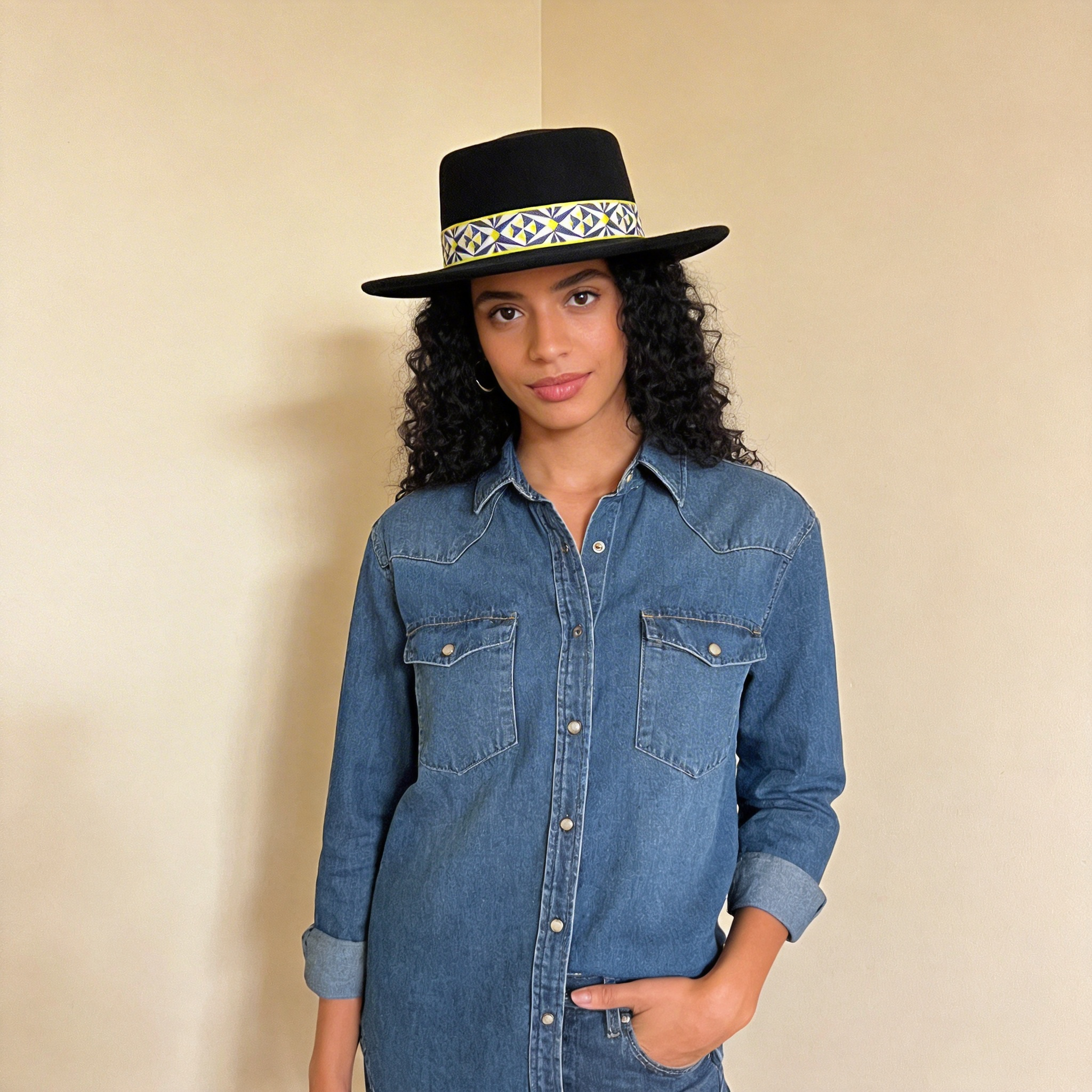 Black Gambler Hat – Printed Fabric Band