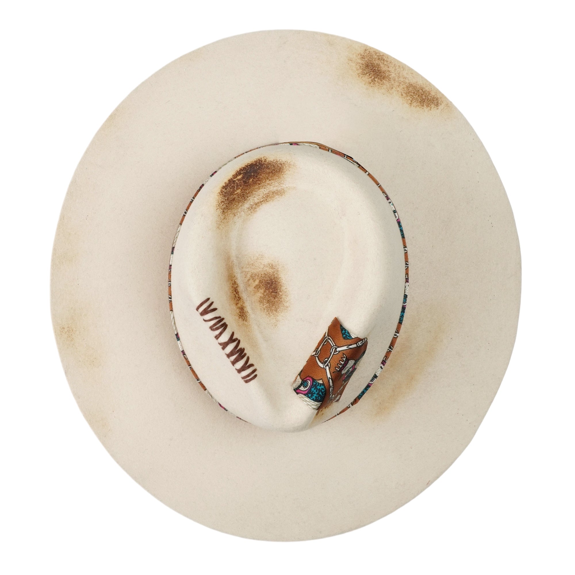 Hand-Burned Artistic Felt Hat – Light Base, Rebellious Detailing