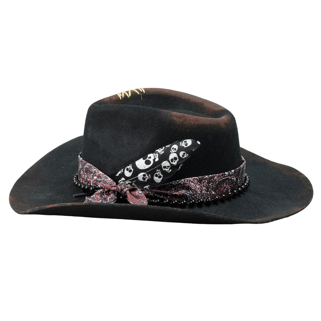 Hand-Burned Modern Felt Hat – Dark Base, Textured Accents