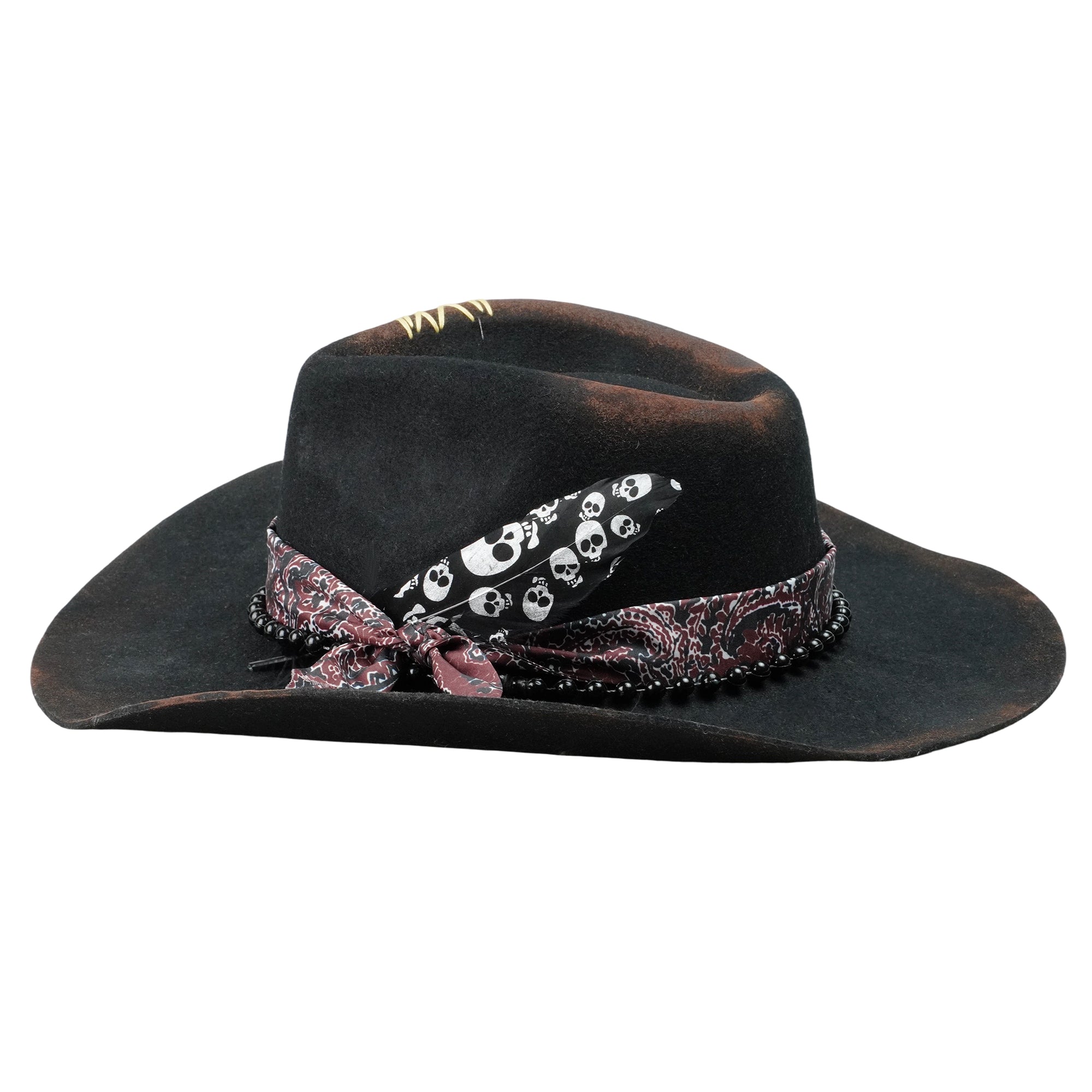 Hand-Burned Modern Felt Hat – Dark Base, Textured Accents