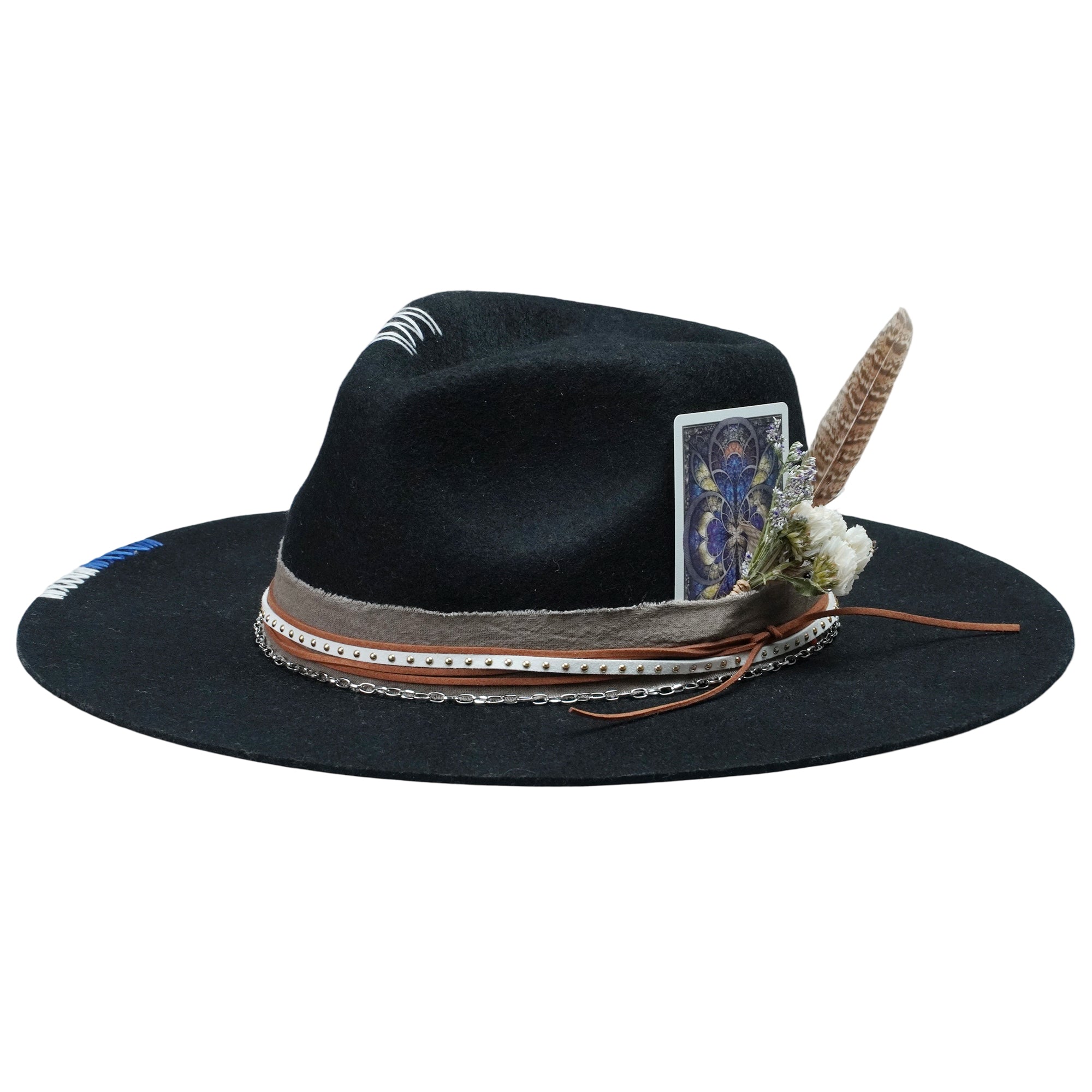 Gothic Felt Fedora with Mixed Textures & Card Accent