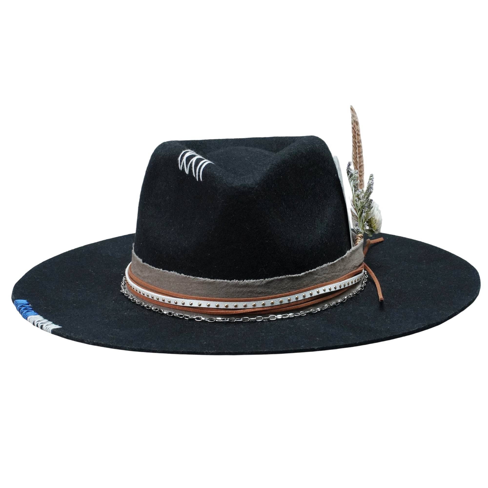 Gothic Felt Fedora with Mixed Textures & Card Accent