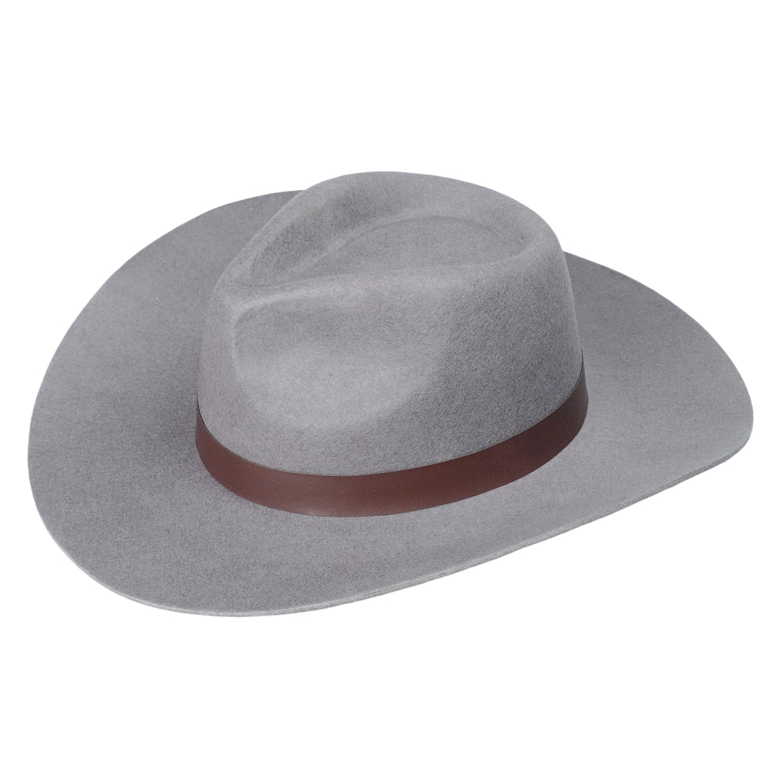 Gray Felt Western Hat with Brown Leather Band