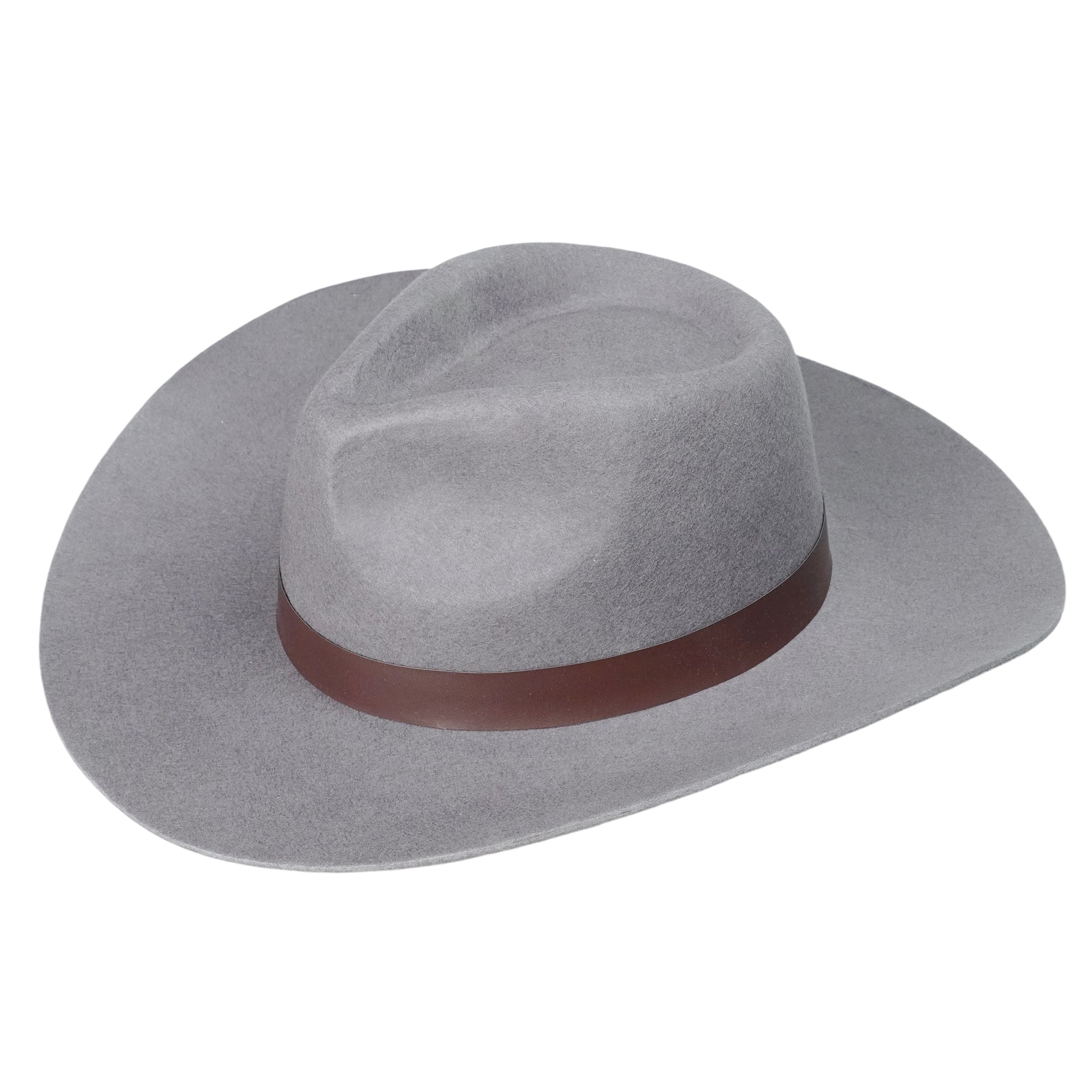 Gray Felt Western Hat with Brown Leather Band