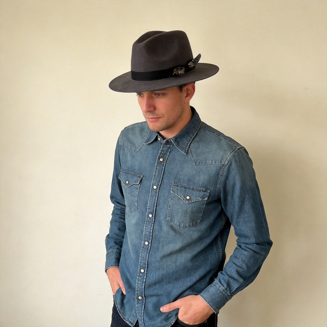 Charcoal Fedora – Custom Feather Accent