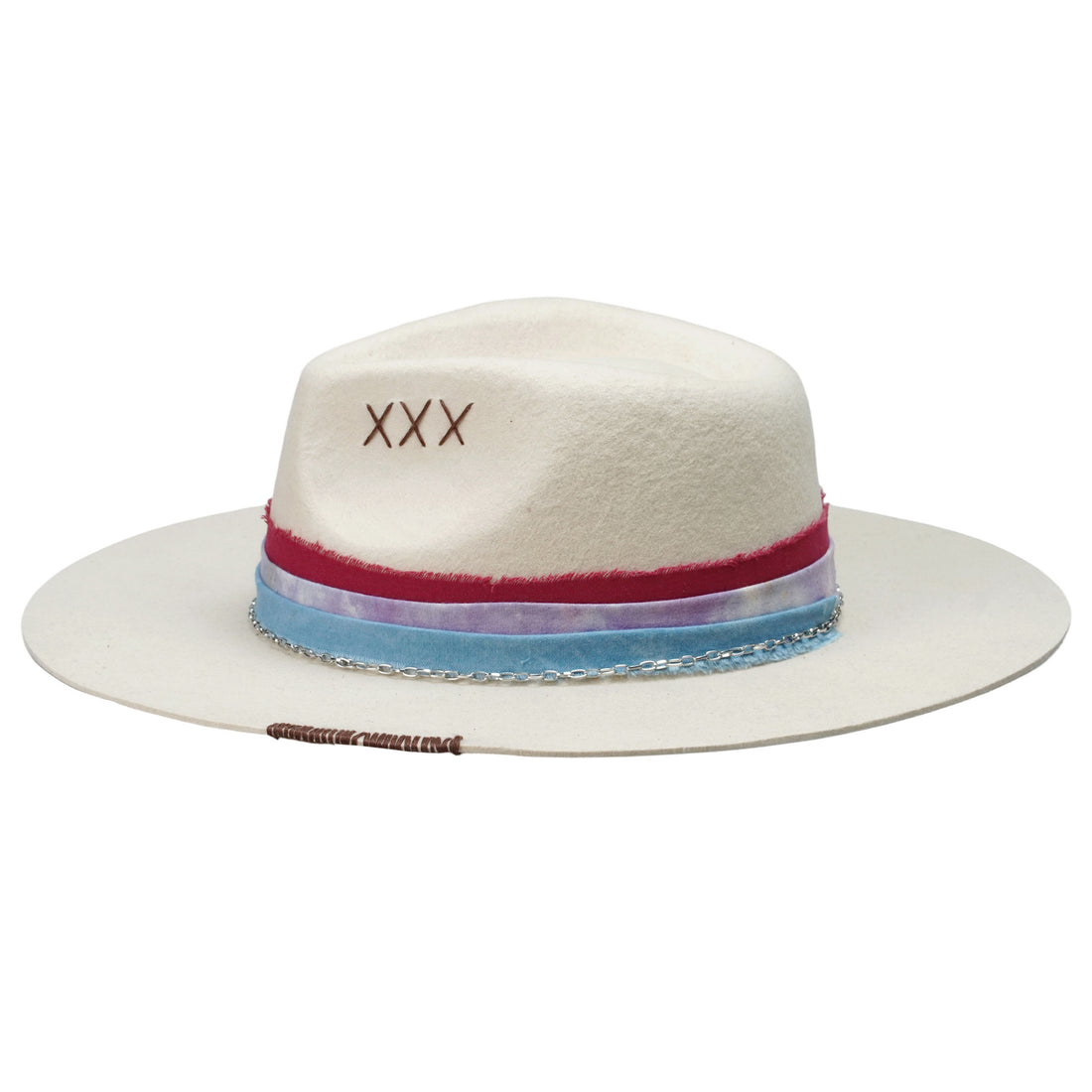 Off-White Straight Brim Felt Hat with Silver Chain
